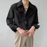 Autumn Men's Light Luxury Retro Korean Popular Shirt Leisure Long Sleeve Button-down Premium Solid Color Business Pocket Shirt