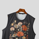 Men Tank Tops Flower Printing O-neck Sleeveless Summer Casual Male Vests Streetwear Fashion Leisure Men Clothing