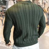 New American Chic Men Polo Sweater Light Luxury Trendy Fitness Knit Solid Color Pullover Leisure Slim-fit Long Sleeve Knitwear