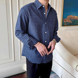 New American Retro Men Shirts Light Luxury Textured Lapel Plaid Long Sleeve Cardigan Leisure Trendy Premium Check Blouse M-2XL