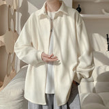 White Long Sleeved Shirt Men Fashion Black Casual Shirt Men Streetwear Korean Loose Pleated Shirt Mens Ice Silk Shirts M-3XL