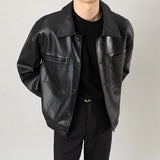 Mens Autumn Short maillard Biker Big Pocket Pu Leather Jacket 23 New Essential British Loose Casual Solid Color Jacket For Men