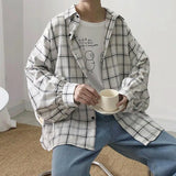 Men Casual Shirts Plaid Single Breasted Long Sleeve Baggy S-3XL Loose Korean Chic Fashion Shirt Teens All-match Thin Outwear BF