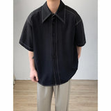 Summer Short Sleeved Shirt Men Fashion Society Mens Black Formal Dress Shirt Korean Loose Casual Shirt Mens Grey Formal Shirts