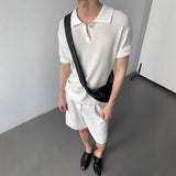 New Men Fashion T-shirt Luxury Hollow Out Polo Shirt Leisure Short Sleeve Solid Color Breathable Knitwear High Quality Tops
