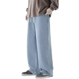 Korean casual solid color versatile men's classic long pants all season straight leg denim wide leg pants light blue gray black