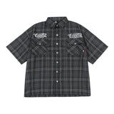 New Fashion Street Embroidered Letter Short-Sleeved Shirt Hip-Hop Casual High-Quality Plaid Lapel Half-Sleeved Tops For Men