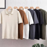Summer Men's Ice Silk Striped Solid Color Polo Shirt V-Neck Short Sleeve Knitwear T-shirts New Luxury Casual Polos Homme