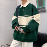Contrast Color Sweatshirts Men All-match Loose Striped Fashion Turn-down Collar Comfortable Warm Daily Streetwear Chic Leisure