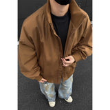 Jacket Mens Casual Jacket Solid Stand Collar Loose Fit Zipper Autumn Coat Ribbed Cuffs Relaxed Outerwear