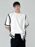 Men Clothing Summer Short Sleeve Stripe Oversized T-shirt Korean Fashion Loose Streetwear Harajuku T-shirt For Male