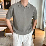 New Fashion Business Tops Men's Polo Shirt Light Luxury Leisure Knitted V Neck T-shirts for Man Korean Popular Short Sleeve Tees