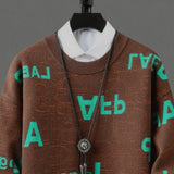 New American Trendy Men Sweaters Light Luxury Letter Printed Knit O Neck Long Sleeve Pullover Casual Loose High Street Knitwear