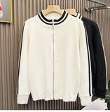 New Korean Fashion Men Cardigan Coat Light Luxury Trendy Knit Zipper Long Sleeve Sweater Jackets High Quality Patchwork Knitwear