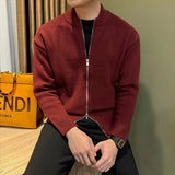 Japanese Stand Collar Men Cardigan Jacket Light Luxury Trendy Knitted Zip-up Long Sleeve Sweater Coat Premium Quality Knitwear