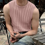 Men Tank Tops Solid Color Knitted O-neck Sleeveless Streetwear Male Vests Summer Fashion Casual Men Clothing S-5XL