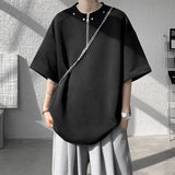 Summer Short Sleeved T-shirt Men Oversized Gray Black Casual T Shirt Men Streetwear Hip-hop Loose Zipper T Shirt Mens Top M-3XL