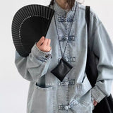 Chinese Style Denim Jacket Spring Autumn Denim Jacket Gradient Washed Japanese Casual Large Pocket New Chinese Tang Style Jacket