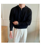 New British Leisure Men's Hooded Sweater Trendy Zip-up Preppy Style Slim-fit Long Sleeve Hoodies Casual Vintage Warmth Knitwear