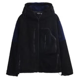 Hip Hop Fleece Fluffy Hooded Jacket Streetwear Harajuku Fuzzy Plush Patchwork Zipper Thick Warm Coats Fashion Loose Jacket