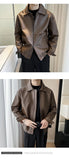 New Autumn Men's Casual Textured PU Leather Jacket High Street Zip-up Turn-down Collar Solid Color Long Sleeve Retro Coats M-3XL