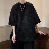 Summer Striped Texture T Shirt Men Korean Style Short Sleeve Loose  Fashion Casual Easy-care Tshirt Oversized  shirts for men