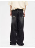 Y2K Man Jeans Korean retro hole repair jeans mens new American style high street loose straight wide leg mopping trousers