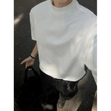 Summer Cotton Short Sleeved T-shirt Men Black White Casual T Shirt Men Korean Stand Up Collar Tshirt Mens Top Plus Size 5XL