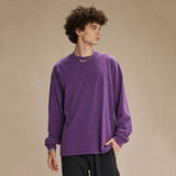 Spring New Trendy Batik Wash Long Sleeve T-shirt Men's Wear Round Collar Pullover Couple Top Vintage Tees Solid Color