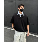 Summer Short Sleeved T-shirt Men Fashion Casual Lapel T Shirt Men Streetwear Korean Loose Pullover T Shirt Mens Clothing