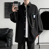 Shirts With Chain Men Loose All-match Spring New College Korean Style Popular Tops Casual Fashion Design Simple Turn Down Collar