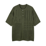Mens Hollow Knit Polo Shirts Streetwear Vintage Argyle Tees Tops Men Oversized Harajuku Summer New Casual Short Sleeve T-Shirts