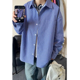 Long Sleeved Shirt Men Oversized Casual Plaid Shirt Men Streetwear Korean Loose Blue Casual Shirt Mens Shirts Plus Size 5XL