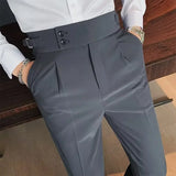 Autumn Casual Trousers Men Straight- Leg Narrow-FitHigh-Waisted Slims British StyleSuit  Pants  Business Attire