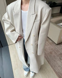 Autumn Winter  Long Beige Oversized Thick Warm Soft Wool & Blends Coat Men Double Breasted Loose Korean Fashion