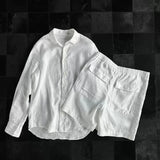 American Retro Shirt Shorts Two-piece Set Korean Cityboy Cargo Wear 2025 Summer New Loose Casual Cotton Linen Breathable Set