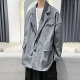 New Men's Academic stylec Long Sleeves Casual Cotton Blend Loose Single Breasted Suit Jacket Coat Solid Color Blazers Oversize