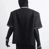 Spring Summer Jacket Handsome Casual Short-sleeved Jacket Men's Beaded Border Design Fashion Button Up O-neck Top Aesthetic Coat