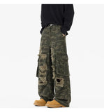 Ripped Camo Jeans Men 2025 New Loose Straight Leg Denim Pants Outdoor Hiking Trousers Casual Comfort Street Style Fashion