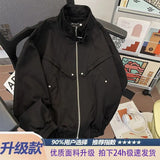 American Cityboy Jacket Wash Canvas Deconstructed Stand Collar Coat Design Sense Top Spring Autumn Korean Trend Bomber Jacket