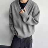 New American Vintge Men V Neck Sweaters Casual Drooping Solid Color Long Sleeve Knitwear Premium Quality Knitted Pullovers M-2XL