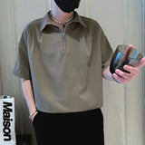 Mens Shirt Half Zip Casual Shirt Summer British Daily Business Commuting Office Solid Color Short-Sleeve Top Men'S Clothing 2024