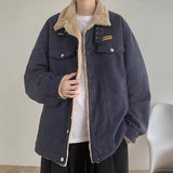 New American Fleece-lined Men Padded Jackets Luxury Harajuku Long Sleeve Streetwear Winter Trendy Chic Turn-down Collar Coats