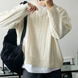 New American Retro Men Jacquarded Sweater Casual V Neck Solid Color Long Sleeve Knitwear Premium Quality Knitted Pullovers M-2XL