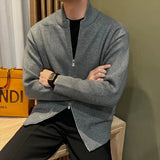 Japanese Stand Collar Men Cardigan Jacket Light Luxury Trendy Knitted Zip-up Long Sleeve Sweater Coat Premium Quality Knitwear