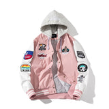 Autumn Winter Varsity Jacket Men Fashion Baseball Jacket Women Embroidery Letter American Coat College Streetwear Button Pink