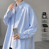 Blue Striped Shirt Men Fashion Society Mens Dress Shirt Korean Loose Long Sleeved Shirt Mens Casual Shirts Large Size 5XL