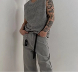 Spring Summer Casual Mens Knit Camisoles Vintage Hollow Out Knitted Tank Tops Men Stylish Solid Color Sleeveless Vest Shirt