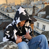 New y2k Sweatshirt Men Star Print Long Sleeve Hooded Tops 2000s Aesthetic Clothes Zip Up Streetwear Fairycore Grunge Jacket