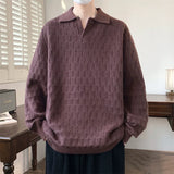 Korean Style Men's Polo Sweater Light Luxury Textured V-neck Knit Long Sleeve Pullover Autumn Casaul Trendy Male Clothing M-3XL